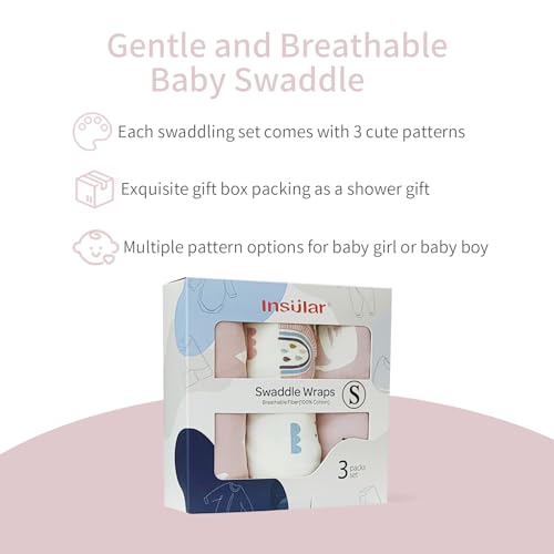 Image of insular Baby Swaddle Wrap, Swaddle Blanket for Newborn and Infant, Adjustable Swaddling Set for Boy and Girl, Soft Cotton Baby Sleep Sack 3 Pack, Pink Swan, Small(0-3 Month)