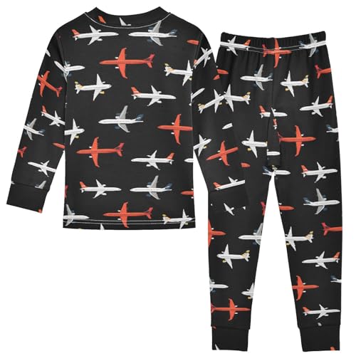 ALAZA Airplane Black 2 Piece Pajama Set Long Sleeve Top and Pants Sleepwear Unisex2