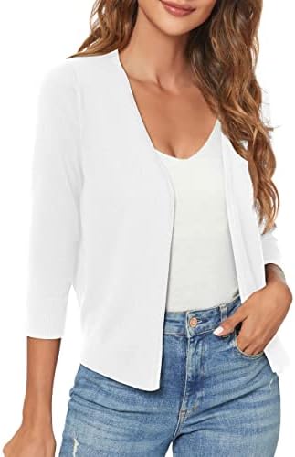 Urban CoCo Women&#39;s 3/4 Sleeve Shrugs Open Front Cropped Sweater Cardigan