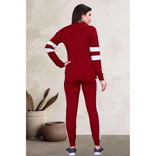 Image of ALISBA Women's Cotton Solid Tracksuit with Round Neck Full Sleeve Straight Length Relaxed Fit and Drawstring Closure Pant
