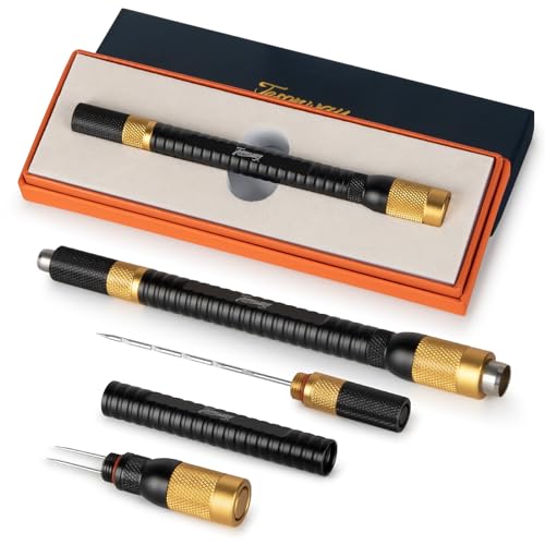 Tesonway 4-in-1 Cigar Draw Enhancer Tool Kit with Cigar Punch Tool Twin Nubber Stainless Steel Cigar Double End Punch Cigar Tools and Accessories with Gift Box