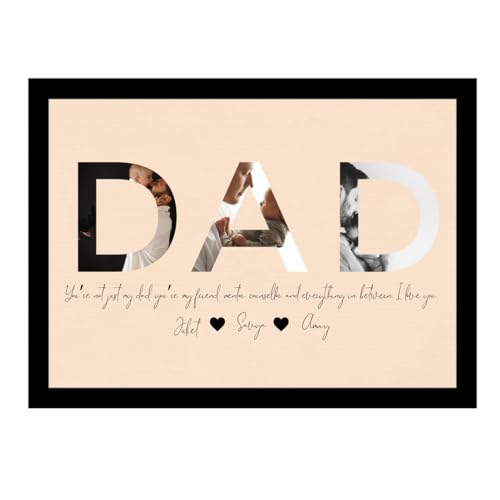 Image of Customized Fathers Day Gift for your DAD with 3 Pictures Collage print along with DAD Text, Photo Frame With Photo Upload for Father and Parents (9.2x12.6 Inch)