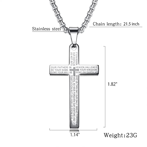 LeapoFaith Cross Charm for Car Rear View Mirror, Pendant Stainless Steel Lord's Prayer Necklace for Men Women, Decorative Car Hanging Charm Ornament with Bible Verse (Silver) - Thumbnail 4