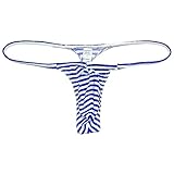 OROCOJUCO Men's Mini Bikini T-back Underwear Slim Cut Pouch Swim G-string Minimal Coverage Tangas Hipster String Thong Small Blue Stripe XL