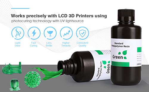 ELEGOO 3D Rapid Resin LCD UV-Curing Resin 405nm Standard Photopolymer Resin for LCD 3D Printing Clear Green 1000g