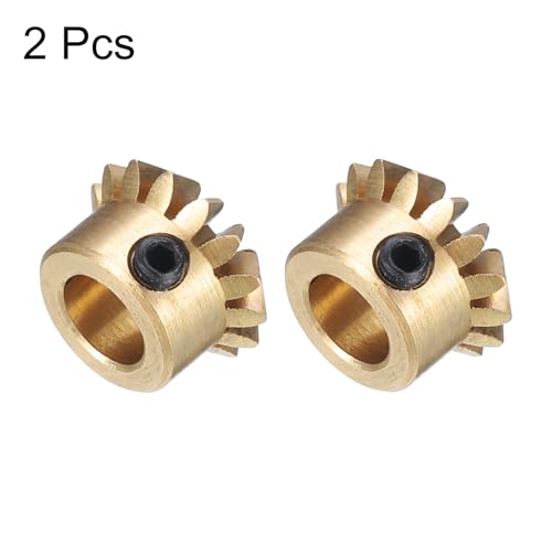 QUARKZMAN 2 Stück Kegelrad 0,8 Modul 1:1 Übersetzungsverhältnis 15Z 6mm Bohrung Kegelräder Messing, 45 Grad Lenkgetriebe für Hardware-Mechanik-Rotation, Gelb