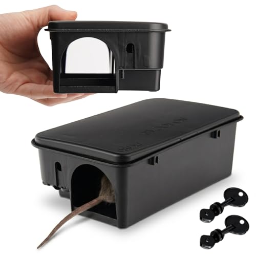 DETRAPS Portacebos para Ratas con Llave de Seguridad – Pack de 2 Trampas para Roedores – Caja Portacebo Resistente 23×13×7 cm – Uso Interior y Exterior – Hogar y Almacenes