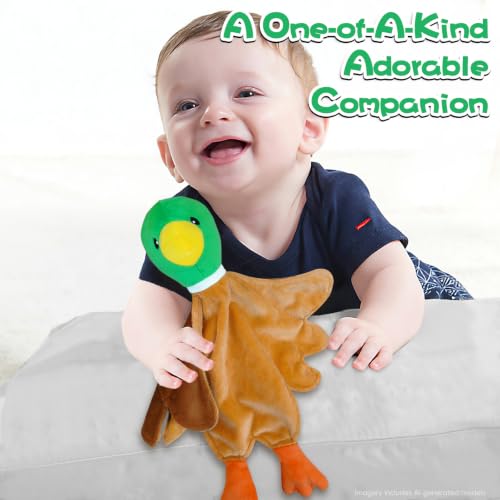 Image of Baby Security Blanket, Soft Baby Lovey Toy Blanket for Boys and Girls, Snuggle Toy Lovie Newborn Gift, Unisex Nursery Bed Blankets Green Duck15 Inch