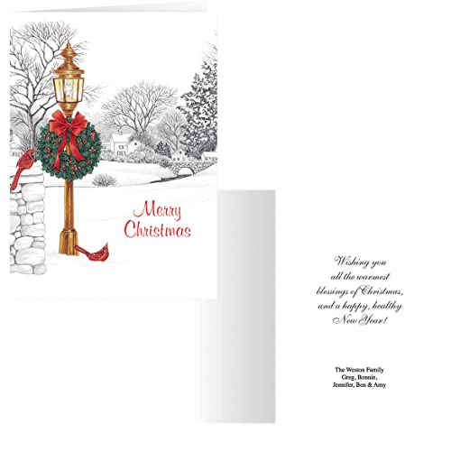 Fox Valley Traders Personalized Lamppost Christmas Card Set of 20,