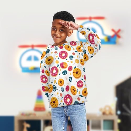 JUNZAN Cute Colorful Cartoon Donuts Cakes Kids Girls Pullover Hoodie Long Sleeve Hoodie for Boys Athletic 4T4