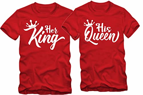 Her King or His Queen Couples Matching Love T-Shirts Red