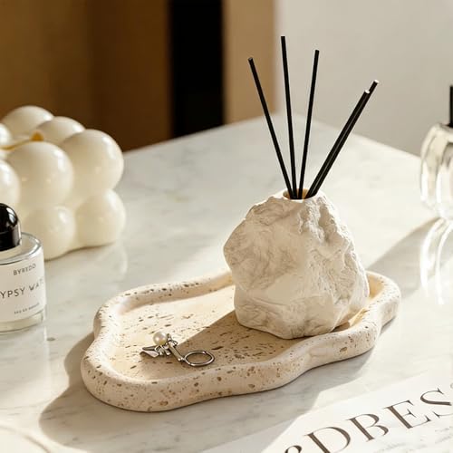 Image of Jewelry Dish Trinket Tray for Women, Ring Dish Holder, Unique Cloud Shape Plate Cute Things Vanity Aesthetic Room Decor Mother's Day Birthday Gifts (Faux Travertine Y)