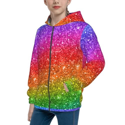 Colorful Glitter Kids Pullover Hoodies Boys Zip Up Sweatshirts Girls Athletic Clothes with Pocket