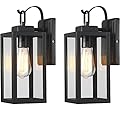 Pia Ricco Outdoor Wall Lights, Matte Black Exterior Light Fixture with Clear Glass Shade, Waterproof Front Porch Lighting, Modern Sconce Lantern for Outside, House, Garage, ETL Listed, Pack of 2