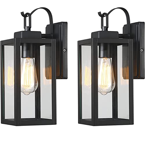 Pia Ricco Outdoor Wall Lights, Matte Black Exterior Light Fixture with Clear Glass Shade, Waterproof Front Porch Lighting, Moder