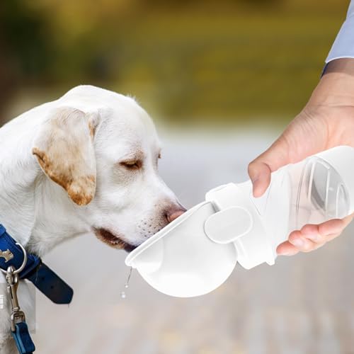 Image of Pet Water Bottle for Dogs,Portable Dog Water Bowl Dispenser,Leak Proof Puppy Travel Bottle with Food Container for Outdoor Walking Hiking (19 OZ,White)