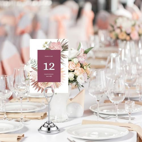 Image of 12 Pcs Table Number Holders Silver 4.7 Inch Metal Place Card Holders Table Number Stands Tabletop Sign Stands for Photos, Menu, Memo, Notes, Wedding, Restaurant, Banquet, Birthday