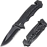 Klappmesser,Taschenmesser Survival Messer 4 in 1 Rettungsmesser mit Glasbrecher & Gurtschneider, Überlebensmesser für Auto, Survival Ausrüstung, überlebensausrüstung,Multifunktion Einhandmesser