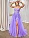 Xsqmbwb Fuchsia Prom Dresses 2024 Spaghetti Strap Lace Applique Sweetheart Long Tulle Evening Party Slit Ball Gown US6
