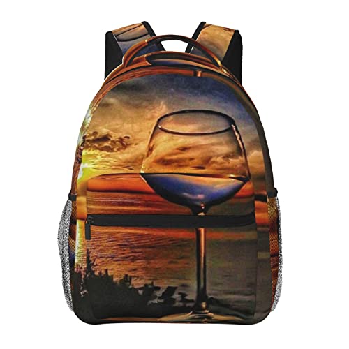 Sac à dos voyage noir avec motif coucher de soleil, idéal grand ordinateur portable et lycée
