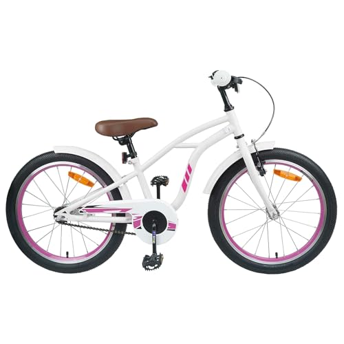 Kaloriko Bicicleta infantil de 22 pulgadas, color blanco, de acero, con asiento ajustable y manillar para 7 – 12 años, incluye guardabarros, timbre y freno, resistente bicicleta de dos ruedas para