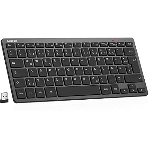 Arteck Kabellose Tastatur, Deutsches QWERTZ Layout Kompakte USB 2,4 GHz Mini Kabellos Tastatur Cover