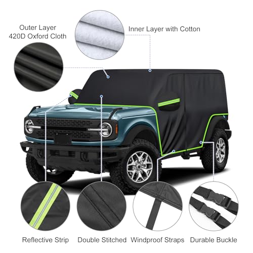 Image of Cab Car Cover for Ford Bronco 4 Door, Waterproof 420D Oxford Car Cover All Weather Snow Sun Rain Covers Top Full Door Cab Covers Fit for Ford Bronco 2021 2022 2023 2024 2025