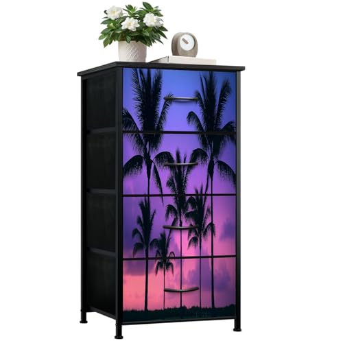 VETEB Dresser for Dresser for Closet Miami Beach South Beach Sunset Palm Trees Florida Dressers & Chests of Drawers Fabric Closet Organizers and Storage with 4 Drawers Storage Bins