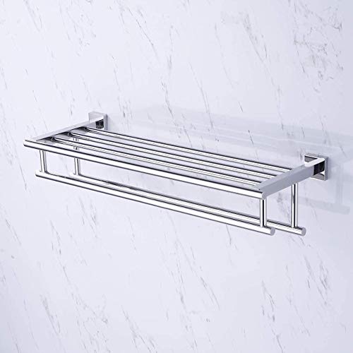 Kes Towel Shelf With Double Towel Bar Rack Organizer For Bathroom Hotel 23.3-Inch Stainless Steel Modern Wall Mount Polished Finish, A2112S60 #TOP1