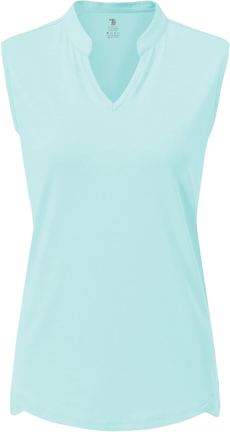 BGOWATU Women's Golf Polo T-Shirts Sleeveless V Neck Collarless Tennis Shirts UV Protection Quick Dry Lightweight - Image 2
