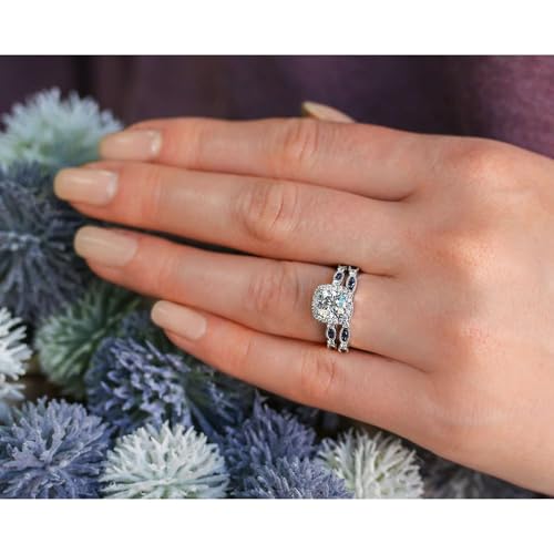 Kobelli Round Moissanite and Blue Sapphire Bridal Set (GH/VS)2