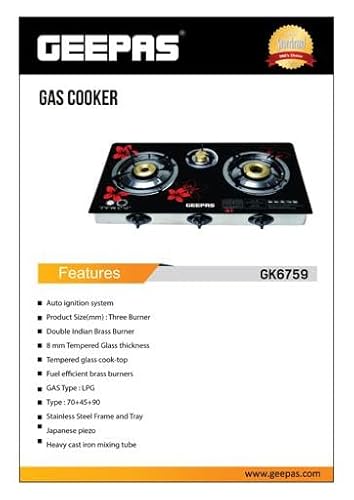 Geepas 3 Burner Gas Cooker (Model Gk6759)