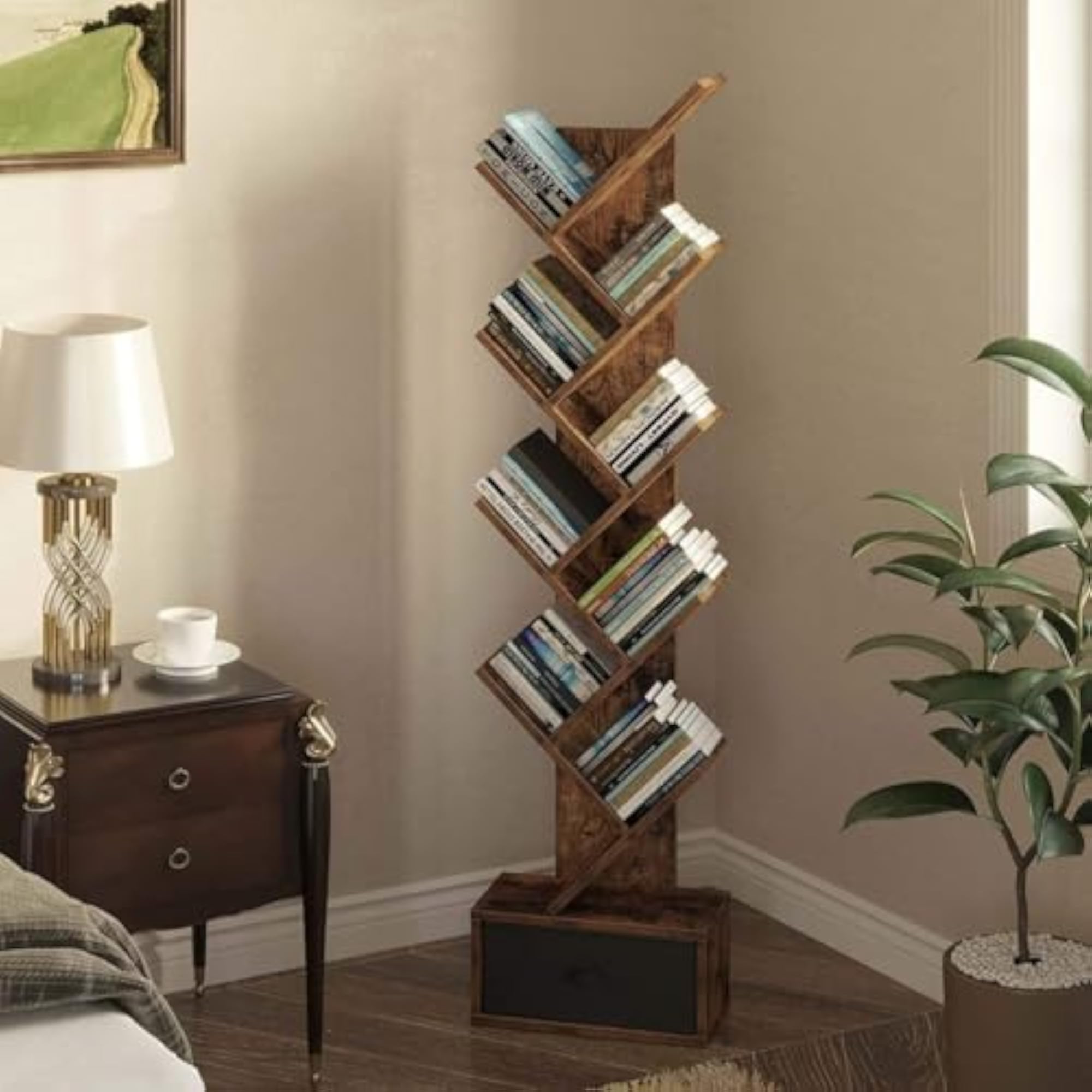 Solid Sheesham Wood Tree Shape Bookshelf
