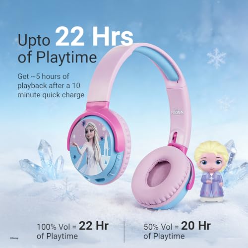 Image of Disney Frozen Kids Bluetooth Headphones with Elsa Character Mood Light Gift Set | Soft Padded Foldable Swivel Cups | Kids Safe 85dB Vol Limit | Aux Input | 22H Playtime | Perfect for Girls, Ages 5-16
