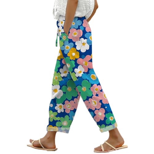 MARSVOVO Womens Pants Fashion Wide Leg Lightweight Summer Comfort Trendy Print Ankle-Length Casual Trousers with Pockets