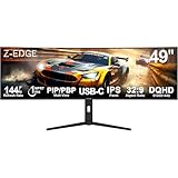 Z-Edge 49 Inch Curved Gaming Monitor 144Hz DQHD 5120x1440 IPS Monitor 1ms MPRT, 32:9 Ultrawide, 10Bit, FreeSync, Height Adjustable, Built-in Speakers, USB-C 65W, HDMI 2.1 & DisplayPort, KVM, PIP PBP