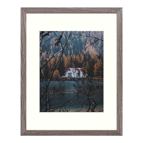 Frametory, 11x14 Picture Frame with Mat for 8x10 Photo - Country Rustic Style - High Definition Glass Wide Molding - Preinstalled Wall Mounting Hardware (Rustic Brown, 1 Pack)