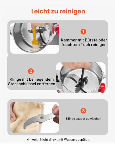 Foto von VEVOR Elektrische Getreidemühle 800 g, Getreidemühle 2100 W Edelstahl, Gewürzmühle für Trockenes Getreide Gewürze Müsli Kaffee Mais Pfeffer, Schwenktyp Pulverisiermaschine 220x190x375 mm
