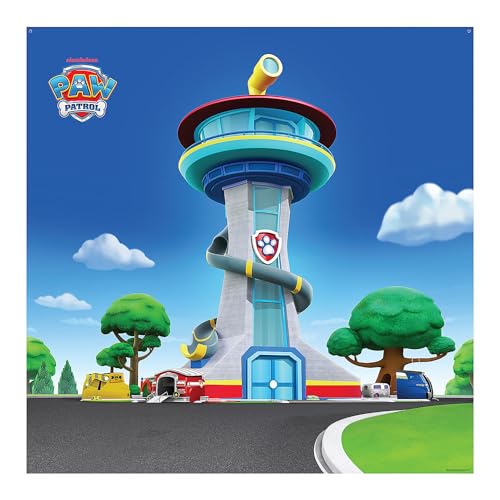 Fun Express 72 x 72 Paw Patrol Birthday Party Backdrop - The Lookout Tower Polyester Photo Booth Background for Kids Boys Girls Birthday Decorations Adventure Bay Party Supplies