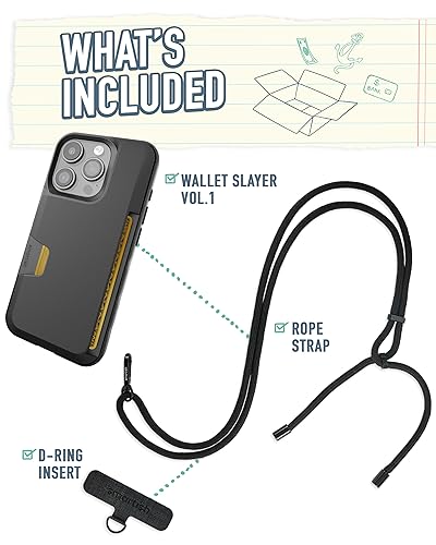 Image of Smartish iPhone 15 Pro Wallet Case with Crossbody Lanyard Strap - Wallet Slayer Vol. 1 - [Slim + Protective] Credit Card Holder with Universal Detachable Shoulder Neck Strap - Black Tie Affair