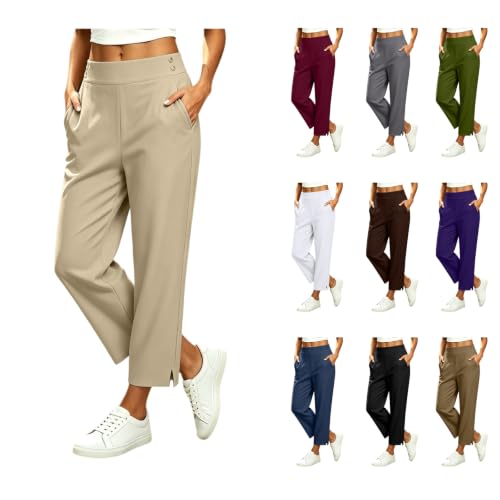 PXQIRMR Wide Leg Pants for Women Elastic Waist Ankle Trousers Khaki - image 1