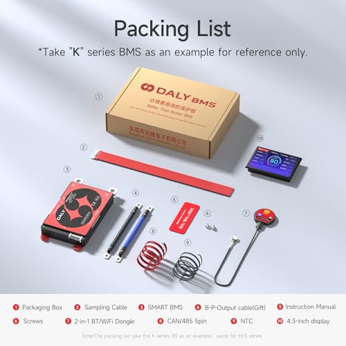 DALY BMS 48V 16S 200A Display – Smart BMS mit 4,3 Zoll LCD Touchscreen, WiFi Bluetooth Modul, unterstützt RS485 CAN für 48V LiFePO4 Energiespeicherung für Privathaushalte Elektro Gabelstapler