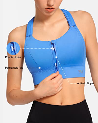 Image of High Impact Sports Bras for Women Adjustable Zip Front Plus Size Workout Bra Full Coverage Removable Padded Running