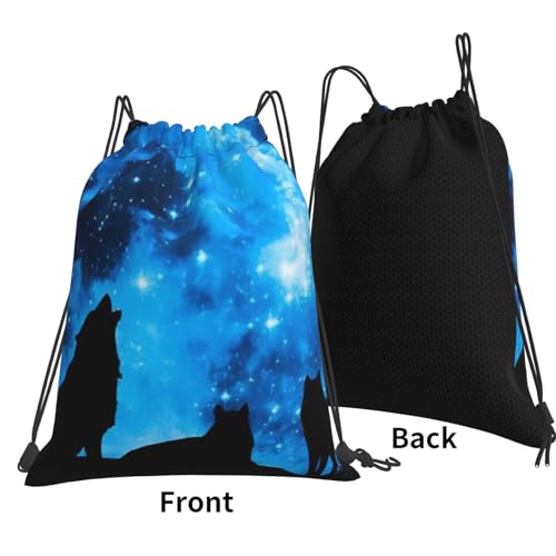 Sac à dos imprimé loups style décontracté et fermeture par cordon de serrage robuste