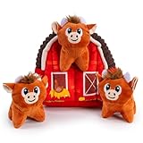 Outward Hound Hide-A-Cow Dog Toy, 2-in-1 Interactive Hide & Seek Plush Puzzle with Barn & 3 Squeaky Highland Cows