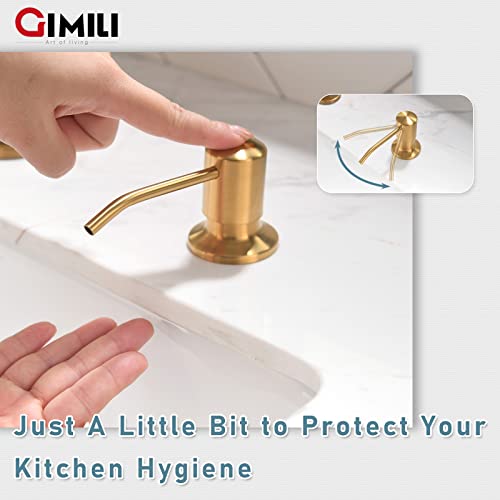 Gimili Brushed Gold Kitchen Faucet With Soap Dispenser, Commercial Single Handle Spring Pull Out Kitchen Sink Faucets With Pull Down Sprayer #TOP2