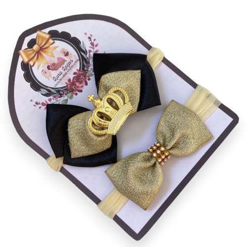 Kit 2 laços de bebê Lacinhos de Bebê laços de cabelo infantil Faixinha Tiarinha Rn Princess Golde