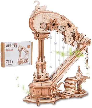 ROBOTIME Puzzle 3D de Madera Arpa con Caja de Música, Kit DIY Mec...