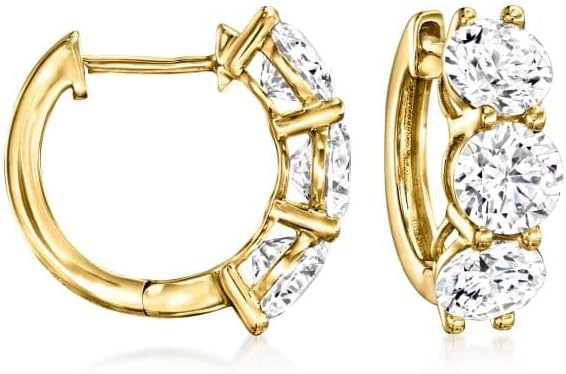 VANDANA GEMS & JEWELRY 1.75 Ct Round Cut Diamond Three Stone Hoop Huggie Earrings 14K Yellow Gold Finish Gift For Her, White