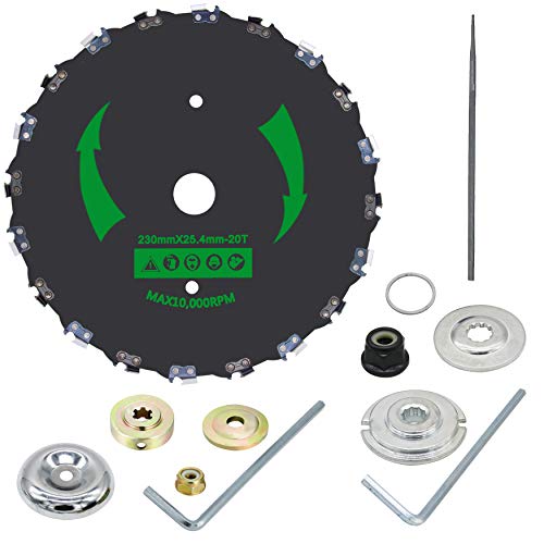 CZS 9 Inch 20T Chainsaw Tooth Brush Blades for Cutter, Trimmer, Weed Eater, Lawnmower (2 Pack Different Adapter Kit Included)